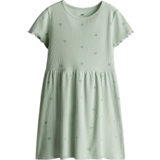 Kleider H&M Ribbed Jersey Dress - Green/Dotted (1282829003)