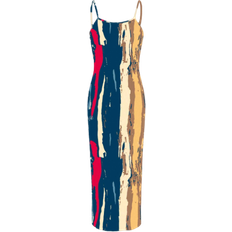 Shein LovelyWholesale Women's Elegant Party Mixed Print Bodycon Spaghetti Strap Cami Ankle Length Dress Summer