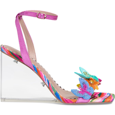 Women Heeled Sandals Betsey Johnson Apolo Butterfly Lucite Wedge Sandals - Fuchsia