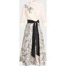 Men - White Dresses Teri Jon Beaded Floral-Embroidered Shirt Dress - Ivory Black