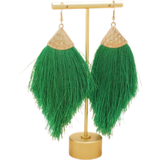 Shein 1pair Style Vacation Style Tassel Drop Earrings In Khaki, Green, Deep Red For Women
