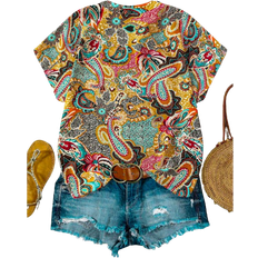 Shein Plus Paisley Print Cutout Collar Blouse Casual Vacation