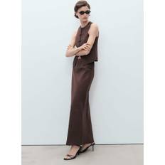 Mango Linnen Midi Rok Dames - Donkerbruin