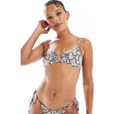 Grey Bikinis New Look Women's Grey Snake Print U-Bar Bikini Top - Black