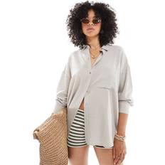 Pull&Bear Oversized Linen Look Shirt - Beige
