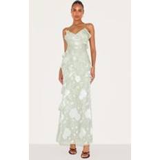 Green Dresses PrettyLittleThing Embroidered Frill Maxi Dress - Sage Green