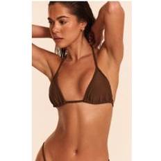Gold Bikini Tops PrettyLittleThing Plait Binding Triangle Bikini Top - Chocolate