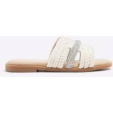 Beige Sandals River Island Raffia Diamante Sandals - Cream