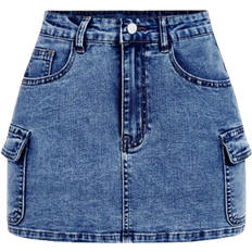 Shein Womens Simple Front Button Multiple Pockets Denim Skirt Casual Daily Wear