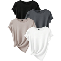 Shein 4pcs Solid Color Round Neck Short Sleeve T-Shirts