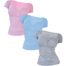 Shein Damen einfaches T-Shirt mit kurzen Ärmeln und Einfarbig für den täglichen Gebrauch