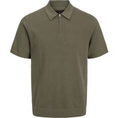 Unisex Polotrøjer på tilbud Jack & Jones Strikket Kakifarvet Poloskjorte Med Lynlås Grøn