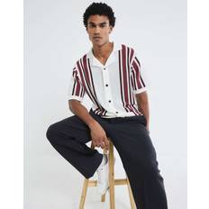 River Island L Shirts River Island White Short Sleeve Textured Stripe Shirt - Ecru