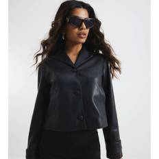 Black Blazers River Island Petite Faux Leather Blazer - Black
