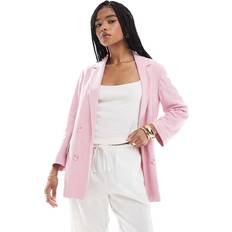 Pink - Women Blazers Stradivarius Linen Look Blazer - Pastel Pink
