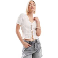 Stradivarius Flowing Embroidered Blouse With Knots - White