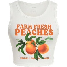 Shein Summer Casual OrangeLetter Printed Tank Top FARM FRESH PEACHES ORGANIC NON LOCAL