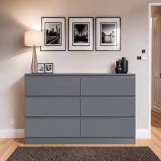 Grey Chest of Drawers Fwstyle Carlton 6 Wide Matt Dark Chest of Drawer 110x77cm
