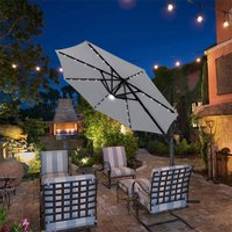 Metal Parasols Garden Sanctuary Grey Round Metal Cantilever Weather-resistant Parasol With Solar-powered Led Lights