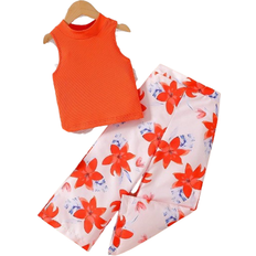 Shein Girls Casual Summer Resort Playwear Set - Flowy Sleeveless Top