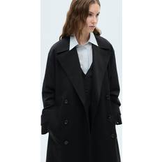 Mango Long Oversized Doublebreasted Tren Kvinde - Black