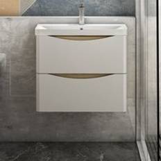 Aica Floating Bathroom Wall Basin Cabinet Sink Unit 600mm Matt White Oak