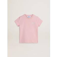 GOLDEN GOOSE Girls' T-shirt With Silver Glitter Logo And Maxi Star - Pink