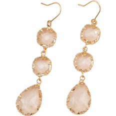 Shein Metal Framed Crystal Clear Glass Shiny Elegant Earrings - Gold