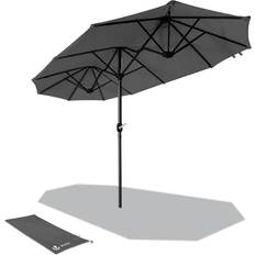 Vounot 3m Double Garden Parasol Table Umbrella with Crank Handle Cover Grey