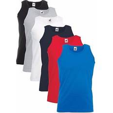 Fruit of the Loom Cotton Athletic Vest Tank Top Sleeveless T-Shirt - Grey/Red/Blue