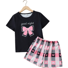 Rutiga Pyjamasar Barnkläder Shein Tween Girls' Minimalist Butterfly Printed Shorts And Short Sleeve Two Piece Set For Casual Home Wear