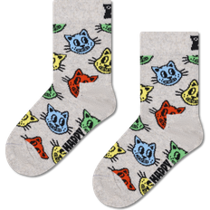 Barnkläder Happy Socks Kids Cat Crew Sock - Grey/White/Yellow/Orange