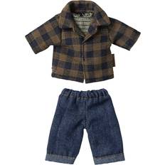 Maileg Leksaker på rea Maileg Brown Checked Shirt And Pants Dad Mouse H15 x W8 x D1.5 cm
