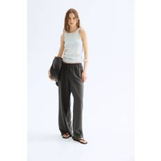 H&M Straight Linen-Blend Trousers - Mörkgrå