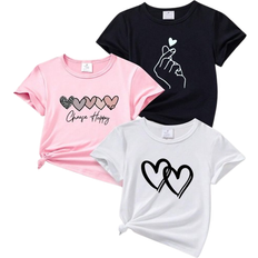 Shein Young Girl pcs Heart Slogan Printed Short Sleeve TShirts For Summer