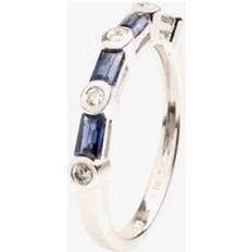 Sapphire Rings T.H.Baker 18ct White Gold Diamond Sapphire Half Eternity Ring - Blue