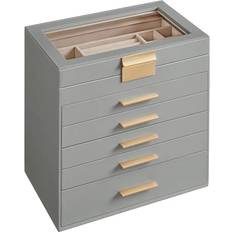 Gold Jewellery Storage Songmics 6-Tier Jewellery Box with Glass Lid 6-Layer - Dove Grey Gold