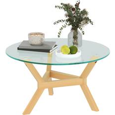 Homcom Aus Hartglas Wohnzimmertisch Mit Verstellbaren Fußpolstern Ø80 x 45 cm Couchtisch