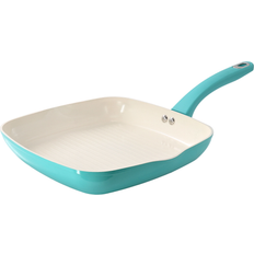 Grilling Pans Martha Stewart Everyday Rexford 10 Inch Ceramic Nonstick Aluminum Square Grill Pan in Teal