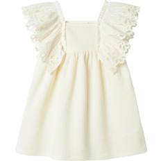 Organic Cotton Dresses Children's Clothing Name It Girls Ivory Cotton Dress With Broderie Anglaise Flutter Sleeves - Ivory