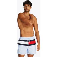 Tommy Hilfiger White Swimwear Tommy Hilfiger Drawstring Large Flag Swim Shorts - Pale Blue