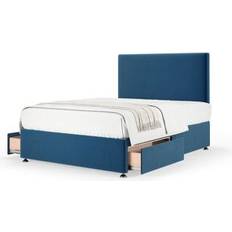 Bedmaster Plush Velvet 2 Drawer Divan Base And Plain Headboard Blue King