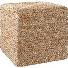Tectake Stools tectake Footstool Banno Cube Shape Boho Style Natural Jute Fibres Beige Pouffe