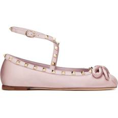 Viscose Ballerinas Valentino Garavani Rockstud Satin Ballerina Shoes - Women - Pink