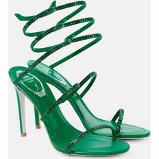 Green Heeled Sandals Rene Caovilla Cleo 105 Embellished Satin Sandals - Green
