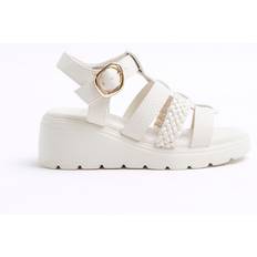 Faux Leather Sandals Children's Shoes River Island Girls Plait Detail Wedge Sandals - Cream