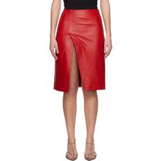 Red Ekare Leather Midi Skirt - Tomato