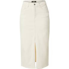 Only Front Split Denim Midi Skirt - Ecru