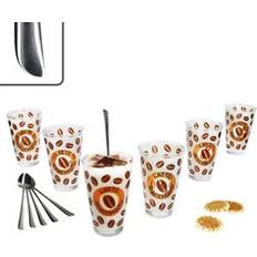 Milchkaffee-Gläser 12tlg Set Cremona Latte Macchiato Gläser Orange TWIST Löffel L19cm 6 Personen Milchkaffee-Glas