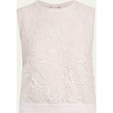 Guipure Inset Knit Tank Top - White